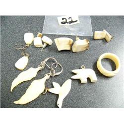 Ivory Ring, 2 Pendants, and assorted Ivory Earrings (71)