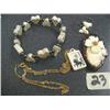 Image 1 : Scrimshawed Ivory Pendant, Ivory Flower with Gold Nuggets, Heart Bracelet, Ivory Earrings  (71)