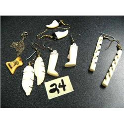 4 Pairs of Ivory Earrings and Scrimshawed Ivory Pendant  (71)