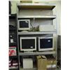 Image 2 : Lot of 2 metal shelves with electric staplers, computer keyboards, computers, monitors