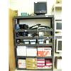 Image 3 : Lot of 2 metal shelves with electric staplers, computer keyboards, computers, monitors