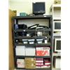 Image 4 : Lot of 2 metal shelves with electric staplers, computer keyboards, computers, monitors
