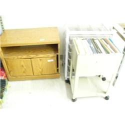 Lot of 3 office carts: 2 rolling files & small oak cabinet