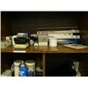 Image 4 : Wooden storage cabinet with assorted office supplies
