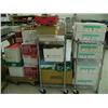 Image 4 : Lot of 3: 2 metal rolling shelves & wooden rolling pallet all full of paper including LUNA cover Mat