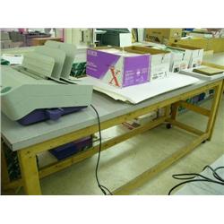 Lot of 2 wood work tables - one rolling