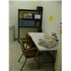 Image 2 : Whole Kitchen area: Microwave on counter only, refrigerator, water dispenser, metal shelving unit, t