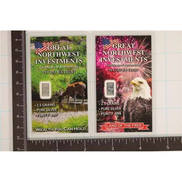 2-2.5 GRAINS (NOT GRAMS) SILVER PROOF INGOTS IN