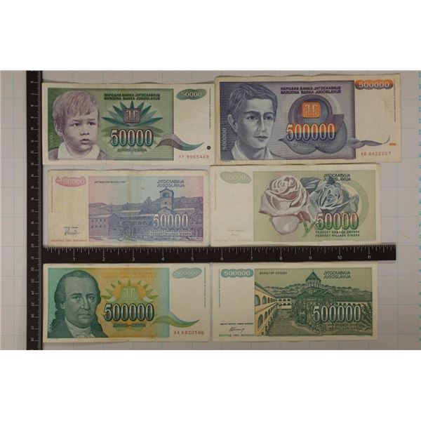 6-YUGOSLAVIAN BILLS: 2-1992-50,000 DINARA, 1993-