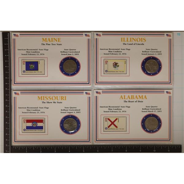 4 US STATE QUARTER AND STAMP SETS: 2003-P MAINE,
