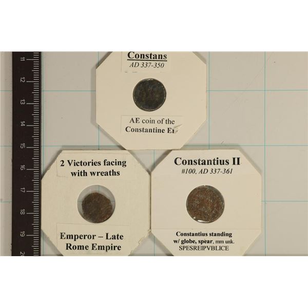 3 ROMAN ANCIENT COINS: 337-350 A.D. CONSTANS, LATE