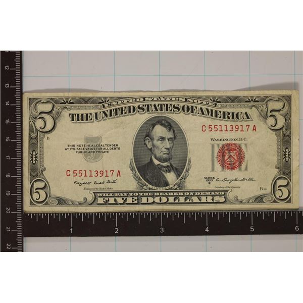 1953-B US $5 RED SEAL NOTE