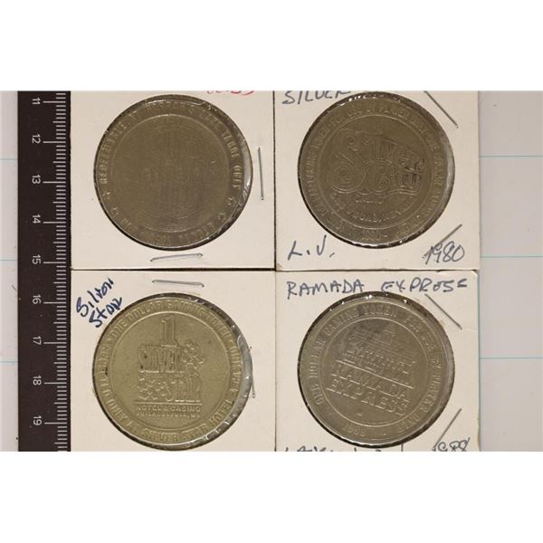 4-$1 METAL CASINO TOKENS: RAMADA, SILVER STAR,