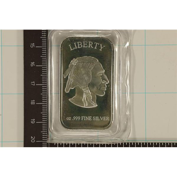 1 TROY OZ .999 FINE SILVER PROOF INGOT INDIAN/