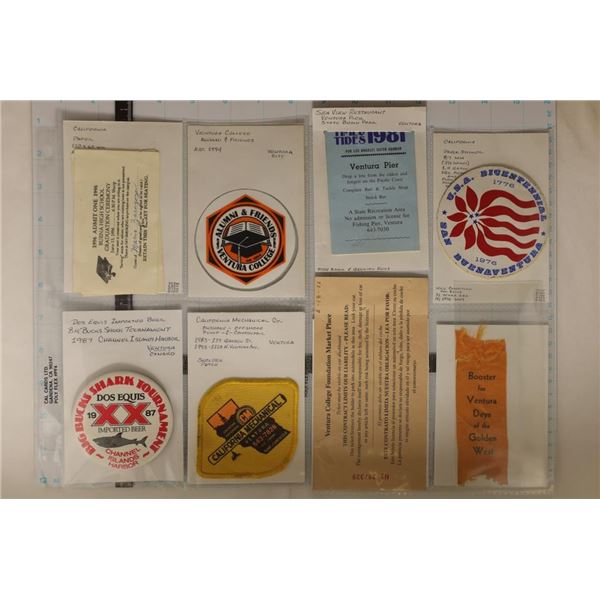 10 VARIOUS BUTTONS, STICKERS, RIBBONS, PATCH AND