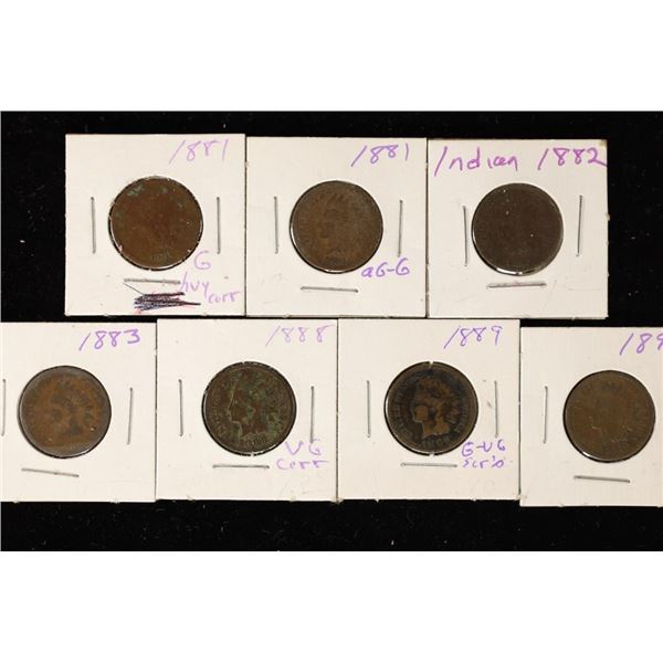 7- INDIAN HEAD CENTS: 2-1881, 1882, 1883, 1888, 89