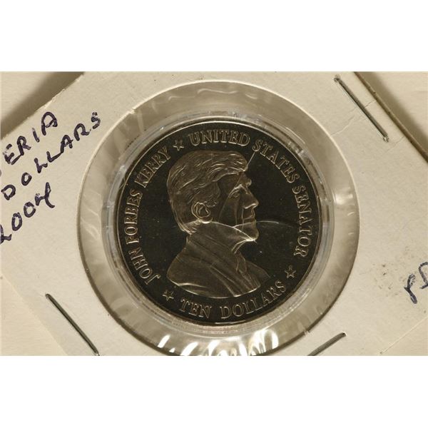 2004 LIBERIA UNC $10 COIN IN HARD PLASTIC CAPSULE