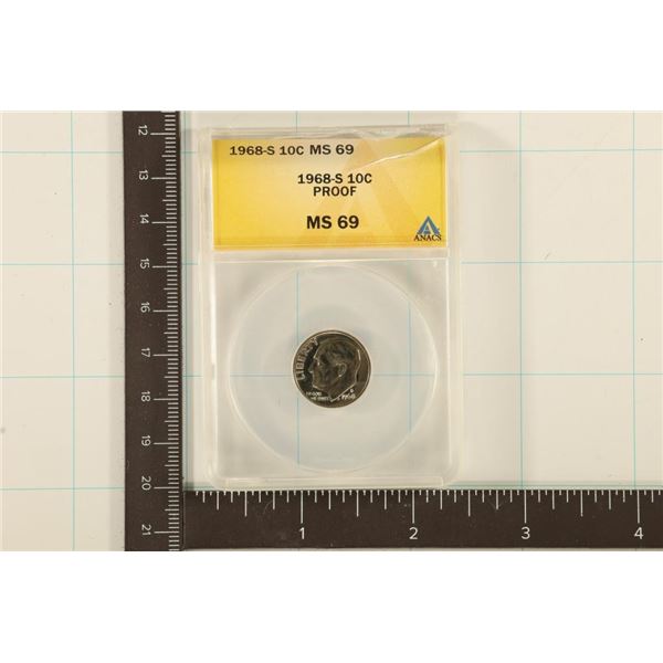 1968-S ROOSEVELT DIME ANACS MS69 SLAB IS CRACKED