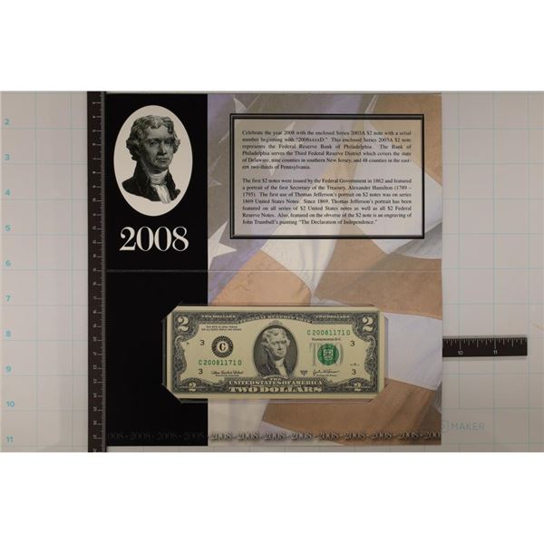 2008 PHILADELPHIA FEATURING A 2003-A US $2 FRN CU