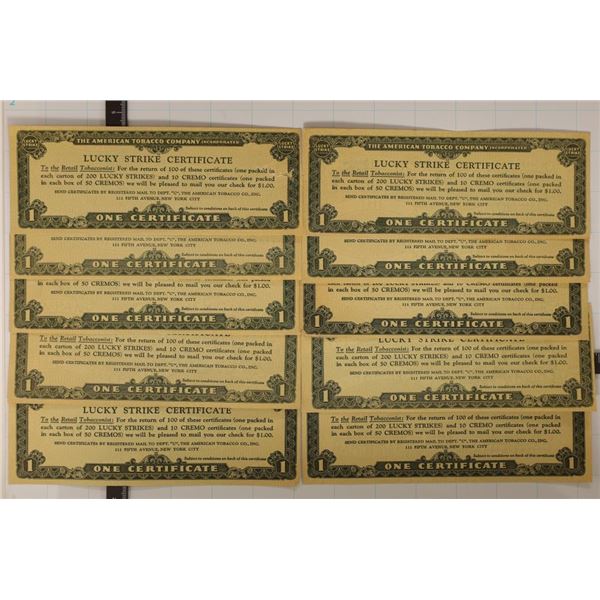 10-1930'S VINTAGE LUCKY STRIKE TOBACCO REDEEMABLE