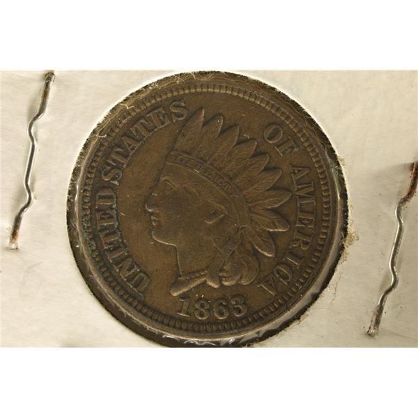 1863 INDIAN HEAD CENT EXTRA FINE/ AU