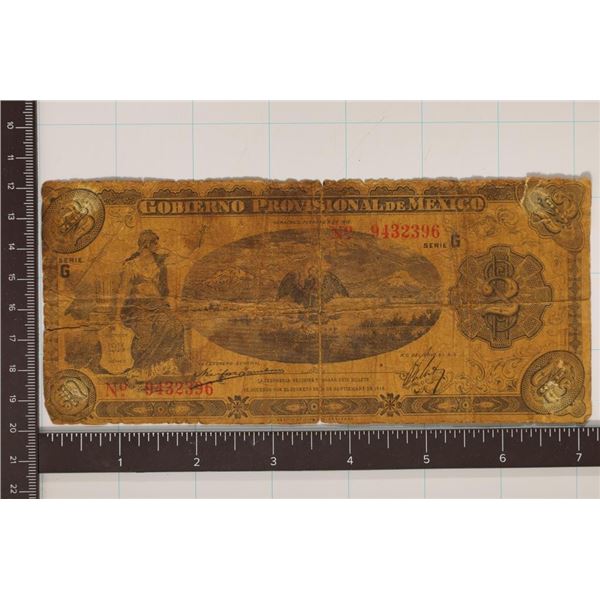 1915 MEXICO 2 PESO BILL WITH PINHOLES IN EACH