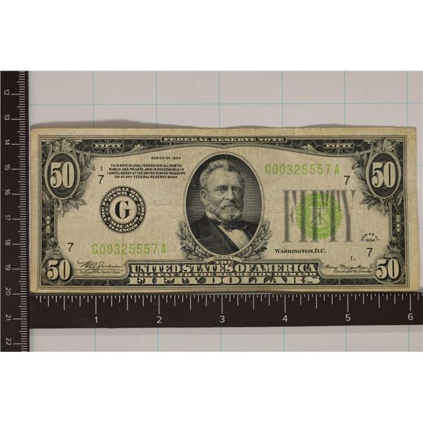 1934 US $50 FRN GREEN SEAL