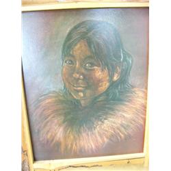 Eskimo Print of Girl in Wood Frame by M. Newton  (49)