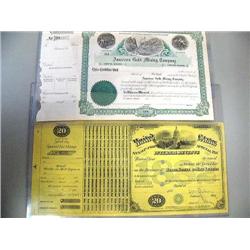 Lot of 2 Stock Certificates an 1882 Retail Dealer in Malt Liquor and an Internal Revenue Certificate