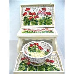 4 Pieces  Serving Tray, Stool and Bowl in Tiled Mosaic  (1)