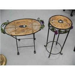 Wrought Iron Folding Table and Wrought Iron Plant Stand (1)