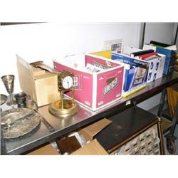 Lot consisting of:  Anniversary Clock, Assorted Silver-plate, 3 Boxes of Books, 1 Box of Old Records
