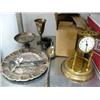 Image 2 : Lot consisting of:  Anniversary Clock, Assorted Silver-plate, 3 Boxes of Books, 1 Box of Old Records