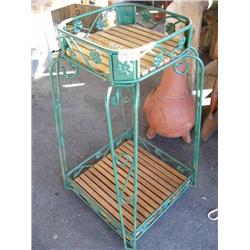 Green metal & wood plant stand (1)
