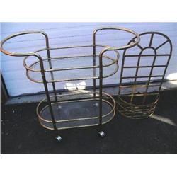 Brass & Galss tea trrooly with brass wall planter (1)