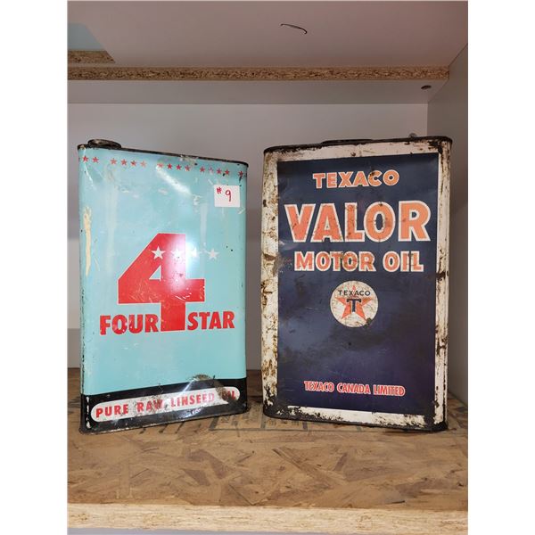 4 Star oil can, approx. 12" x 7 1/2" x 3 1/2", Texaco oil can, approx. 12" x 8 1/2" x 5"