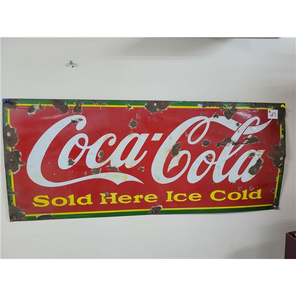 Very old porcelain coke sign, approx. 29 1/4" x 12 1/4"