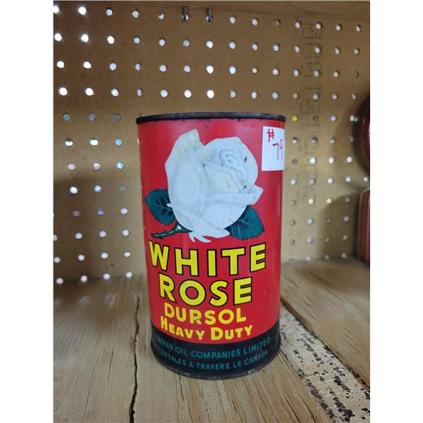 Rare full White Rose oil can, 6 1/2" High