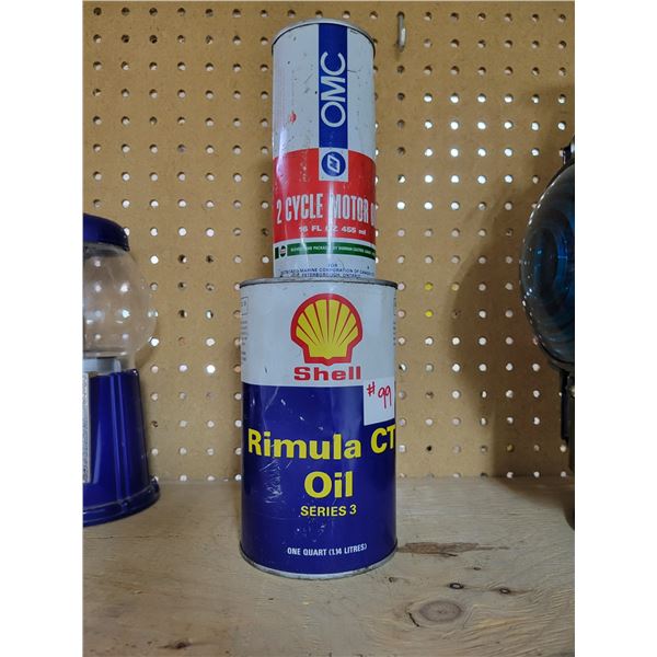 1- Shell oil can (full) & 1- OMC 2 cycle oil can (full)