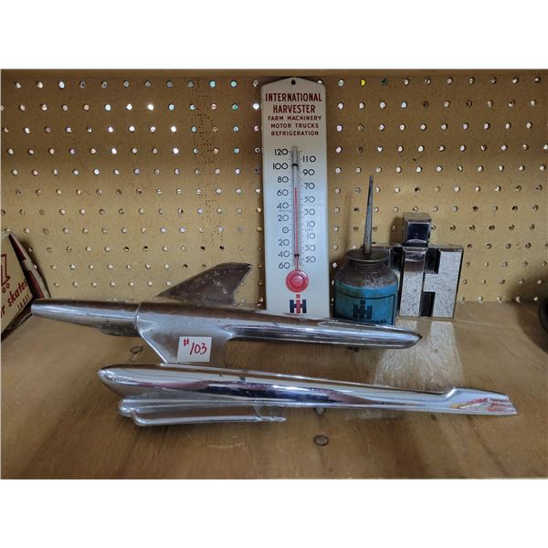 International Harvester items with 2 chrome hood ornaments