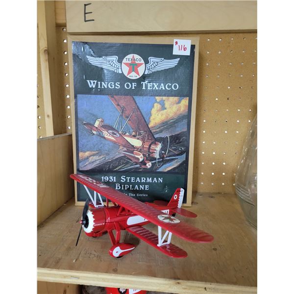 Texaco bi-plane, approx. 12" x 8 1/2" c/w box