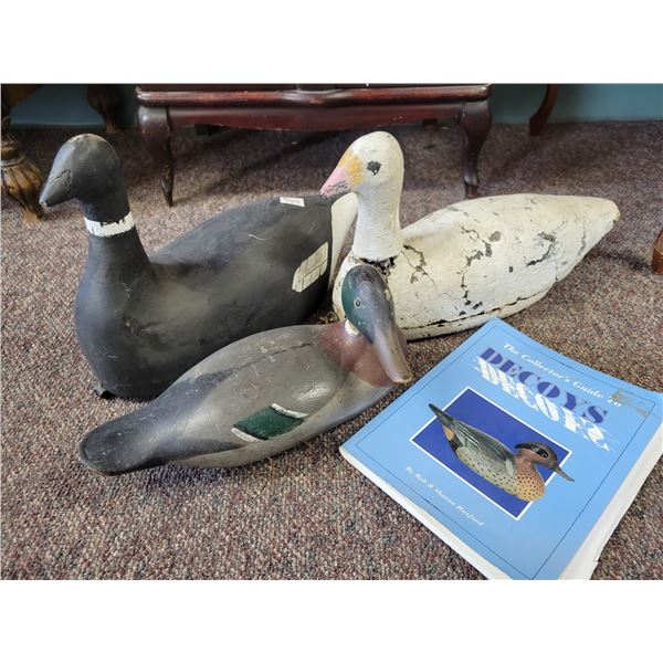 2- Geese and 1- old duck decoys c/w book