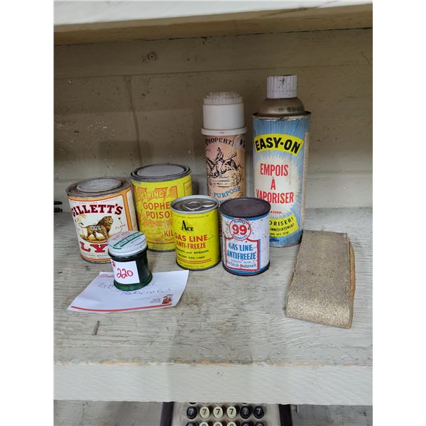 assorted cans and egg sander