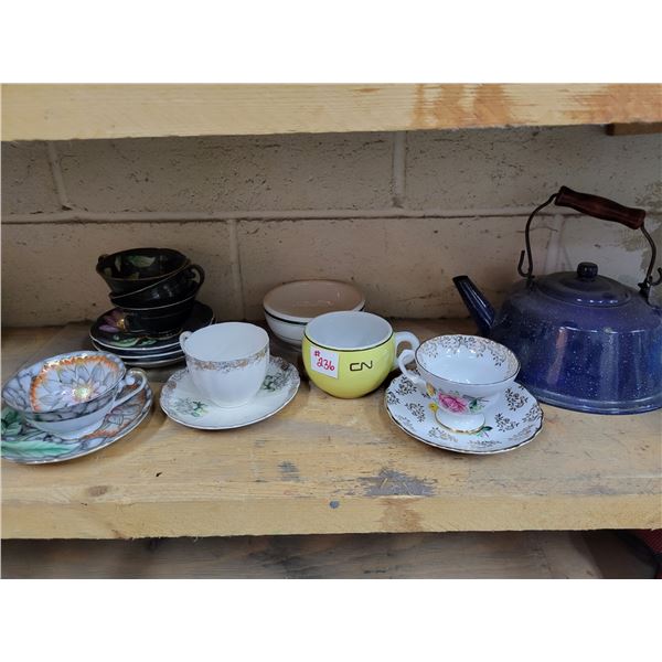 tea cups and kettle