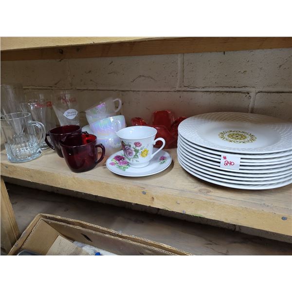 Qty of various glasses, plates, cups, and saucers