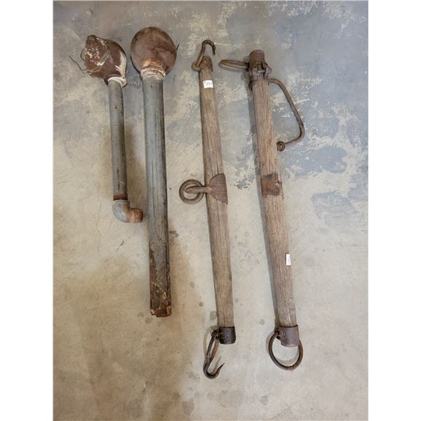 Water spouts and pipes, wire puller. Meat spreader