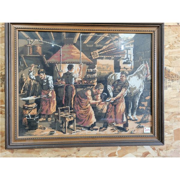 Needle point blacksmith scene