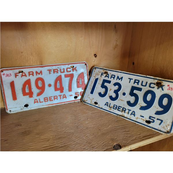1  1956 and 1   1957  FARM TRUCK PLATES