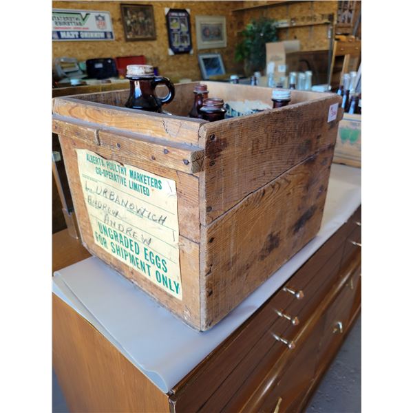 Wooden egg case and jugs
