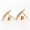 Image 5 : 14K Tri Color Gold Dual Finished Patterned Tiered Triangle Stud Post Earrings